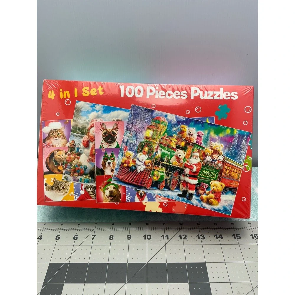 4 in 1 Set 100 Piece Christmas Puzzles for Kids Ages 4-6 Holiday Fun‎ 4 Pack